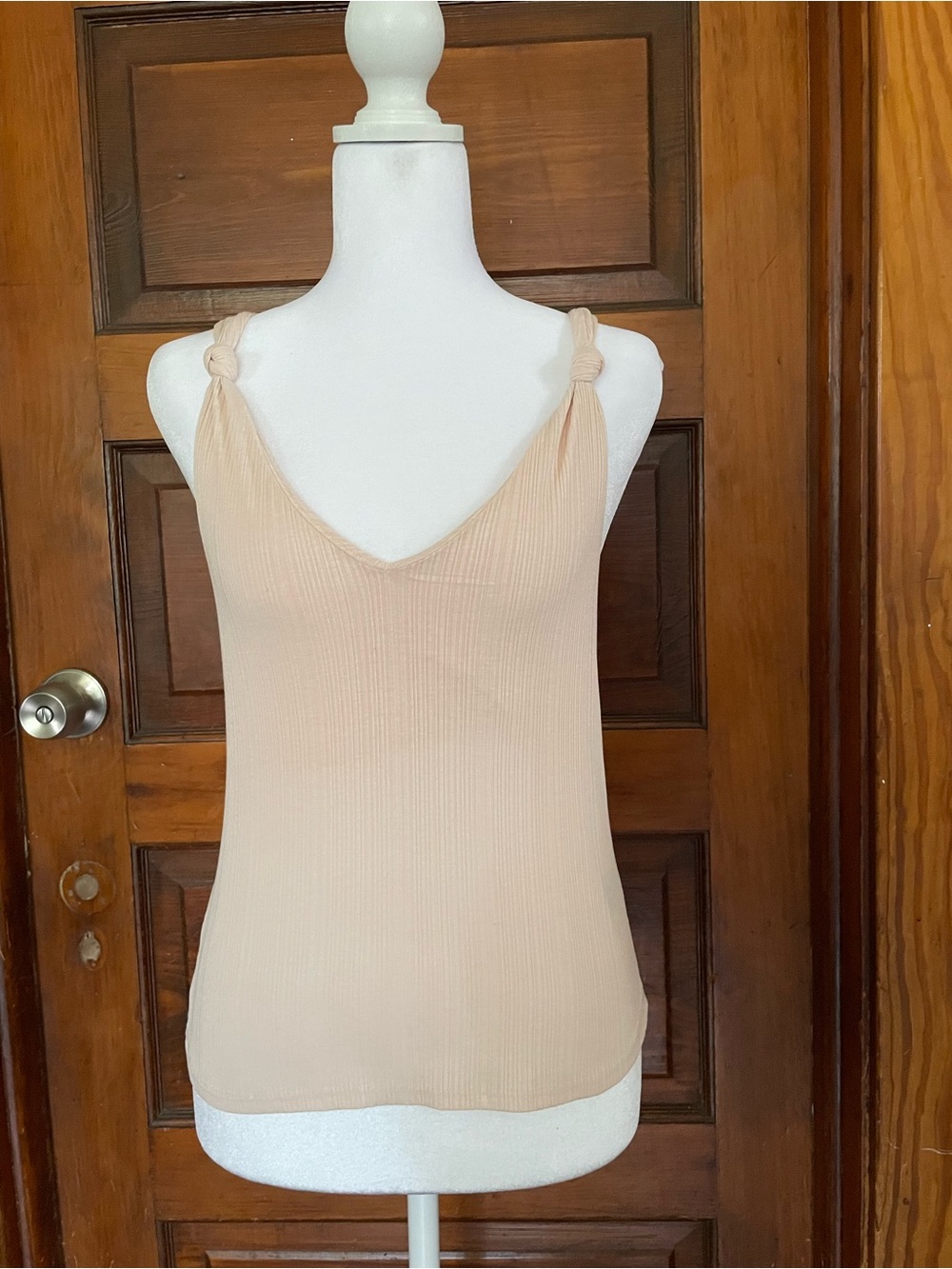 H&M Knotted Strap Ribbed V-Neck Tank Top - Light Pink